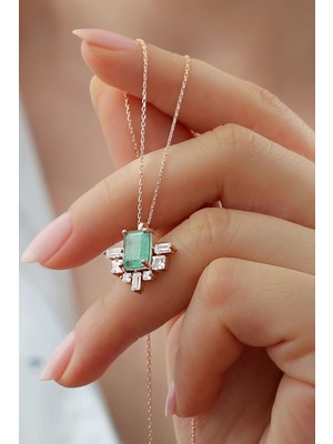 Silvano Jewelry 925 Ayar Gümüş Renkli Baget Taşlı Kolye