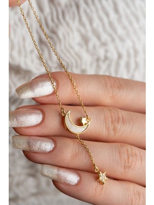 Silvano Jewelry 925 Ayar Gümüş Sallantılı Ay Yıldız Kolye