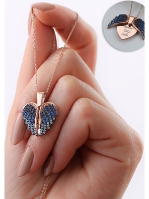 Silvano Jewelry 925 Ayar Gümüş Mavi Kanatlı Kalp Kolye