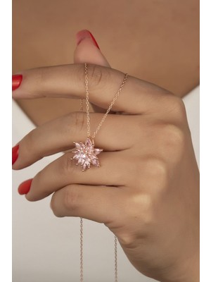 Silvano Jewelry 925 Ayar Gümüş 4 Katman Pembe Lotus Çiçeği Kolye