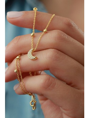 Silvano Jewelry 925 Ayar Gümüş Top Zincirli Ay Kolye