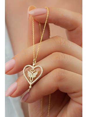 Silvano Jewelry 925 Ayar Gold Kelebekli Kalp Gümüş Kolye
