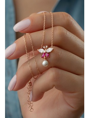 Silvano Jewelry 925 Ayar Gümüş Incili Kelebek Kolye