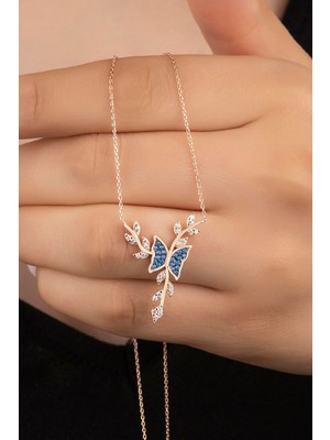 Silvano Jewelry 925 Ayar Gümüş Rose Daldaki Kelebek Kolye