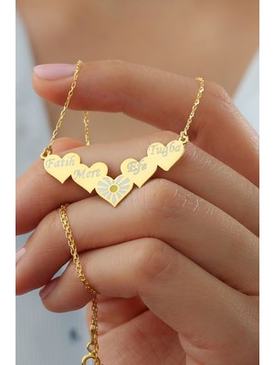 Silvano Jewelry 925 Ayar Gümüş Kişiye Özel Isimli Dörtlü Papatya Kolye