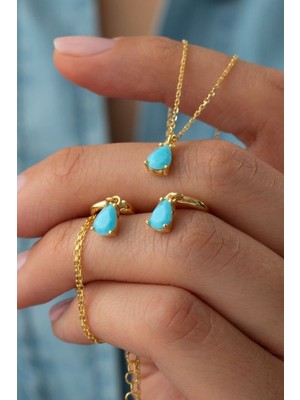 Silvano Jewelry 925 Ayar Gümüş Firuze Taşlı Kolye Küpe Seti