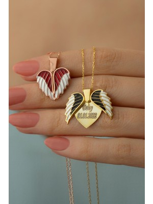 Silvano Jewelry 925 Ayar Gümüş Kırmızı Mineli Kanatlı Kalp Kolye