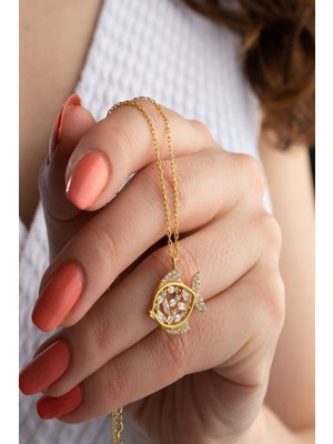 Silvano Jewelry 925 Ayar Gümüş Baget Taşlı Balık Kolye