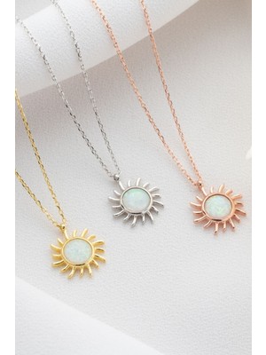 Silvano Jewelry 925 Ayar Gümüş Opal Taşlı Güneş Kolye