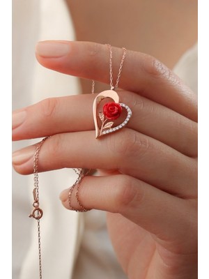 Silvano Jewelry 925 Ayar Gümüş Güllü Kalp Kolye