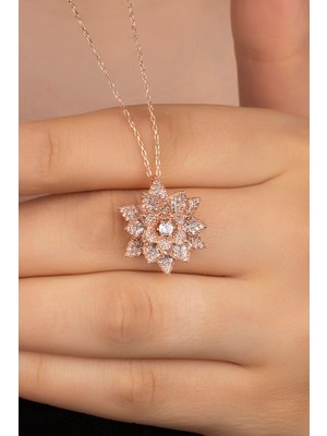Silvano Jewelry 925 Ayar Gümüş Rose Taşlı Lotus Kolye