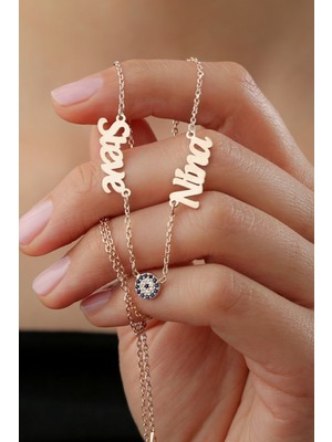 Silvano Jewelry 925 Ayar Gümüş Kişiye Özel Isimli Nazarlı Kolye