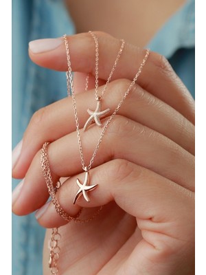 Silvano Jewelry 925 Ayar Gümüş Çiftli Deniz Yıldızı Kolye