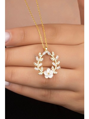 Silvano Jewelry 925 Ayar Gümüş Gold Sedefli Çiçek Kolye