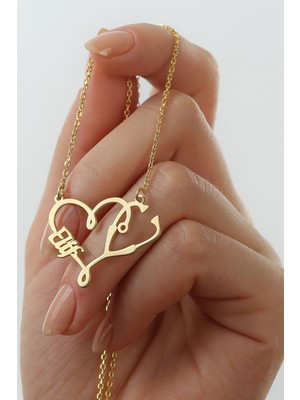 Silvano Jewelry 925 Ayar Gümüş Isimli Kalpli Doktor Kolyesi