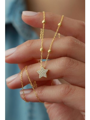 Silvano Jewelry 925 Ayar Gümüş Top Zincirli Yıldız Kolye