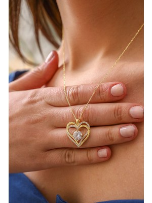 Silvano Jewelry 925 Ayar Gümüş Taşlı Kalp I Love You Kolye