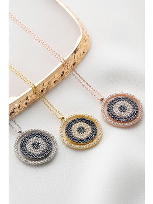 Silvano Jewelry 925 Ayar Gümüş Çift Taraflı Nazarlı Dönence Kolye