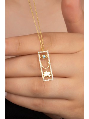 Silvano Jewelry 925 Ayar Gold Plaka Şans Gümüş Kolye