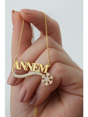 Silvano Jewelry 925 Ayar Gold Zirkon Taşlı Kartaneli Annem Gümüş Kolye