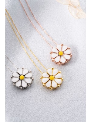 Silvano Jewelry 925 Ayar Rodyum Mineli Açılan Papatya Gümüş Kolye