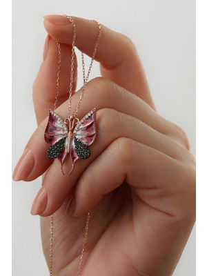 Silvano Jewelry 925 Ayar Kırmızı Kelebek Gümüş Kolye
