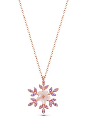 Silvano Jewelry 925 Ayar Gümüş Sedefli Güllü Kartanesi Kolye