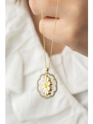 Silvano Jewelry 925 Ayar Taşlı Papatya Gold Kadın Gümüş Kolye