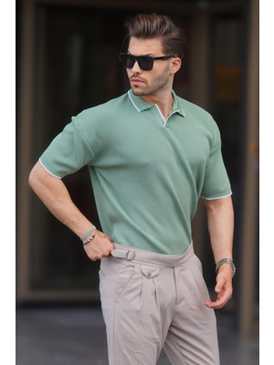 Madmext Çağla Yeşili Polo Yaka Kısa Kollu Triko Erkek Tişört 6900