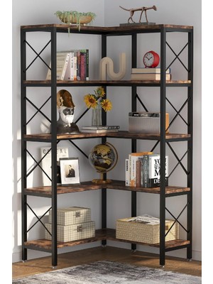Tolia Home 5 Katlı Metal Iskeletli Köşe Raf Kitaplık Çok Amaçlı Aksesuar Rafı Düzenleyici