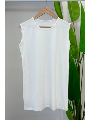İmaj Butik Krem Sıfır Kol Pamuklu Penye İçlik Tunik