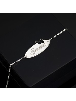 One Silver Gold 925 Ayar Gümüş Kelebekli ve Isimli Bileklik Kişiye Özel Tasarım