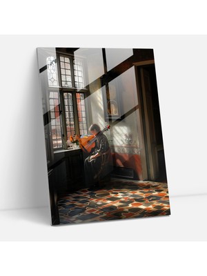 Painted Anarchy Musical Woman Glass Wall Art - Johannes Vermeer, Johannes Vermeer, Home Decoration, Glass Wall Art, 30X45