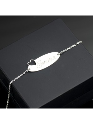 One Silver Gold 925 Ayar Gümüş Kalpli ve Isimli Bileklik Kişiye Özel Tasarım