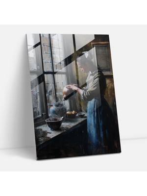 Painted Anarchy Johannes Vermeer Glass Wall Art - Young Woman Pouring Water - Johannes Vermeer, Johannes Vermeer, Wall Decoration, Glass Wall Art, 30X45