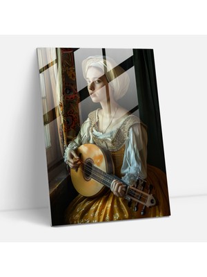 Painted Anarchy Johannes Vermeer Glass Wall Art - Woman With A Lute - Johannes Vermeer, Home Decoration, Wall Decoration, Johannes Vermeer, 30X45