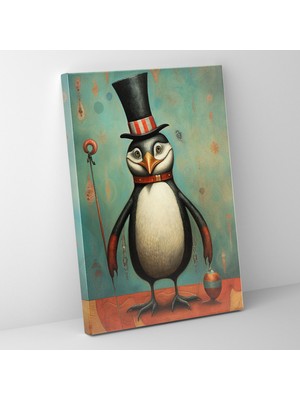 Painted Anarchy Insan Gibi Giyinmiş Hayvanlar Duvar Dekorasyonu - Insan Gibi Giyinmiş Hayvanlar, Silindir Şapkalı Penguen, Kanvas Tablo, Lokum, 50X70