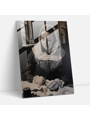 Painted Anarchy Johannes Vermeer Wall Decoration - Woman Sewing - Johannes Vermeer, Wall Decoration, Glass Print, Modern Art, 60X90