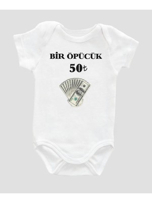 Outdoor One Organik  Pamuk Bir Öpücük 50TL Baskılı Bebek Body ZBN073