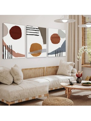 Zevahir Mobilya Dekorasyon Şekiller Soyut Desen 3'lü Kanvas Tablo