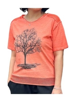 Phuti Taşlı Ağaç Baskılı File Detaylı Penye Bluz