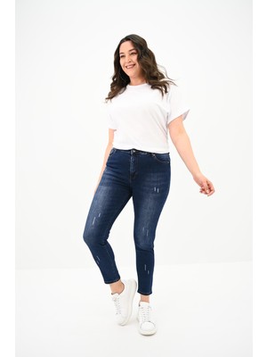 Moda Xlarge Kadın Büyük Beden Açık Lacivert Jean Pantolon 6175-23