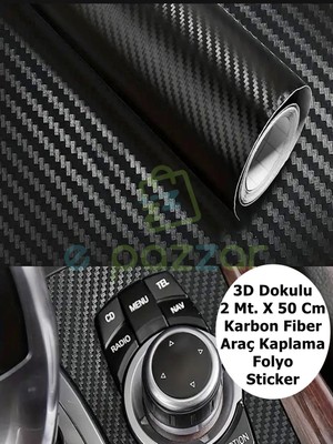 Epazzar 2 mt x 50 cm Premium 3D Dokulu Karbon Fiber Araba Motor Mobilya Kendinden Yapışkanlı Kaplama Folyosu