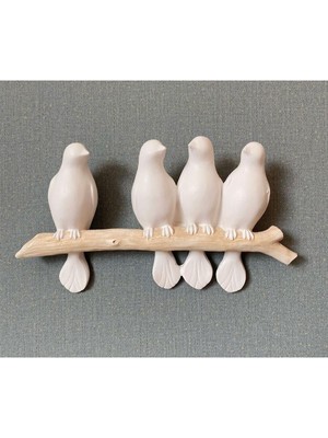 Morlalem Dal Üstünde Dört Adet Sevimli Kuşlar Duvar Dekoru Biblo 3 Boyutlu Kuş Silikon Kalıp K-1043