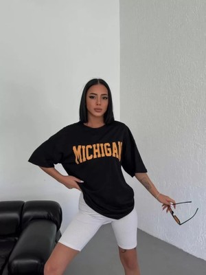 Aisha Elbise  Bisiklet Yaka Baskılı Oversize T-Shirt - Beyaz