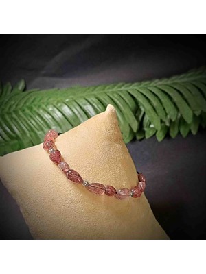 Doğal Taş Bileklik Kolye Gül Kuvars (Amorf Kesim) Doğal Taş Makrome Örgü Bileklik