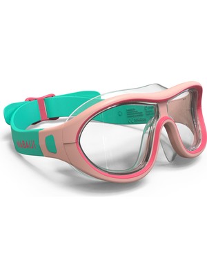 Çocuk Yüzücü Maskesi - Pembe/yeşil - Şeffaf Cam - Swimdow