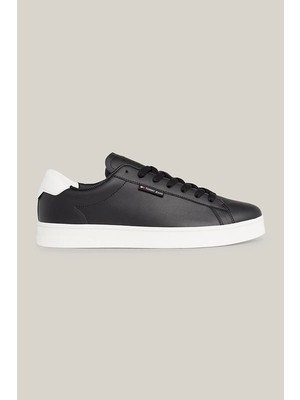 Tommy Hilfiger Erkek Low Cups Deri Siyah Sneaker