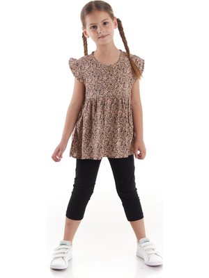 Ahengim Kız Çocuk Takım Vizkon Baskılı Taytlı Alt Üst Takım Pamuklu AK2522