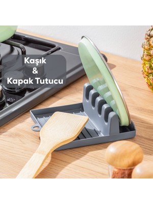 Porsima Kaşık Ve Kapak Tutucu - Kapak Standı Kaşık Kepçe Altlığı Düzenleyici Organizer